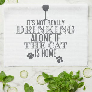Drink met de kat - grijs Grappige keukenhanddoek