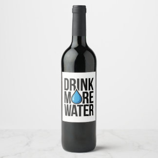 DRINK MORE WATER with a blue drop icon Wijn Etiket