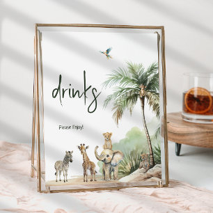 Drink oerwoud Safari Animals Baby shower Poster