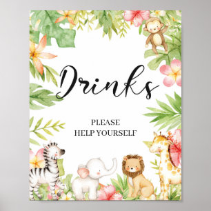 Drink oerwoud Safari Animals Baby shower Poster
