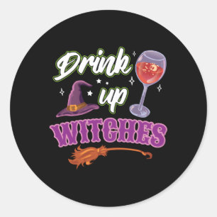 Drink omhoog heksen halloween wijn Drink sjir Ronde Sticker