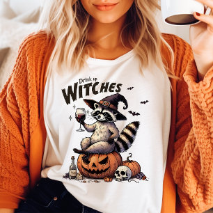 Drink Omhoog Heksen Raccoon Halloween T-shirt