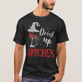 Drink omhoog heksen wijnglas grappig halloween dra t-shirt