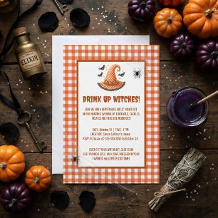 Drink Op Heksen Gingham Heksenhoed Halloween Kaart