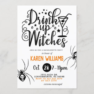 Drink op heksen Halloween Bachelorette Party Kaart
