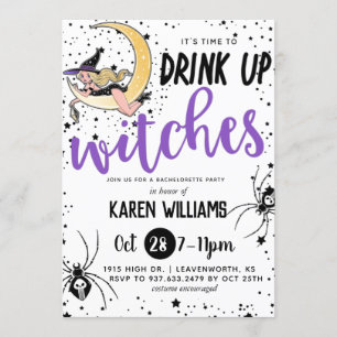 Drink op heksen Halloween Bachelorette Party Kaart