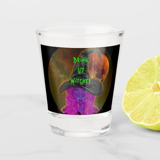 Drink op heksen Halloween Shot Glas (Voorkant)