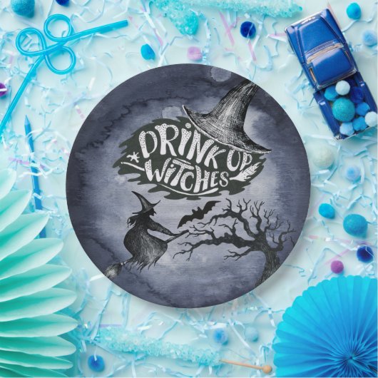Drink op heksen Night Sky Halloween Papieren Bordje (Feest)