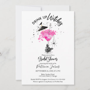 Drink op Heksen Roze Halloween Bruiloftsborrel Kaart