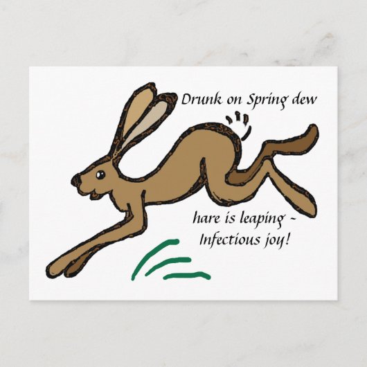Drink op lentedauw, haas springt briefkaart (Voorkant)