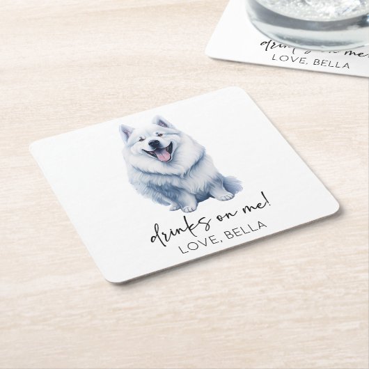 Drink op mij! Samoyed Hond Pet Bruiloft Vierkante Kartonnen Onderzetter (Schuin)