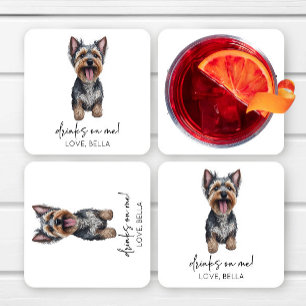 Drink op mij! Yorkshire Terrier Yorkie Hondenbruil Vierkante Kartonnen Onderzetter