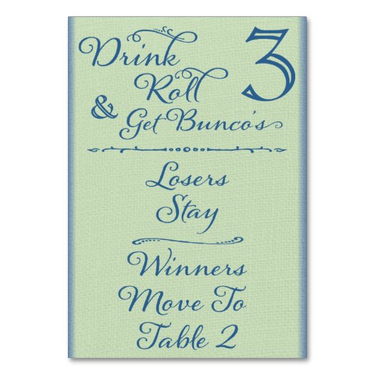 Drink, rol en haal Bunco's Table Card #3 Kaart (Voorkant)