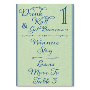 Drink, rol en krijg Bunco's tafel Kaart #1