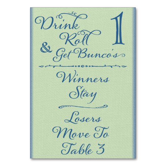 Drink, rol en krijg Bunco's tafel Kaart #1 (Achterkant)