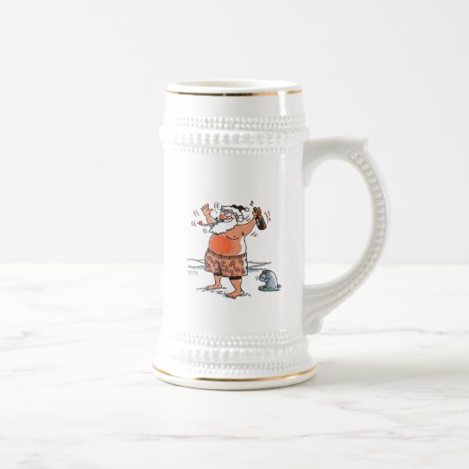 Drink Santa w seal linker hand stein gouden trim Bierpul (Rechts)