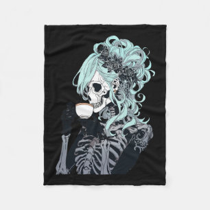 Drink Skeleton Messy Bun Halloween kostuum meisje Fleece Deken