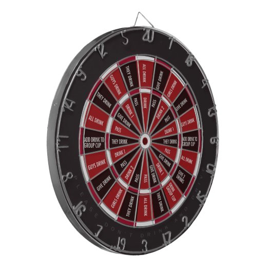 Drink Spel in zwart-wit en rood Dartbord (Voorkant Links)