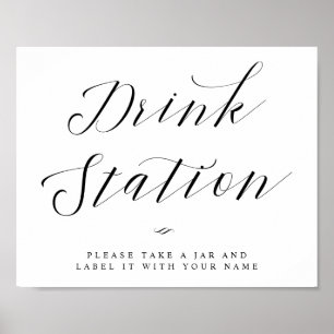 Drink Station Chic Calligraphy Script Wedding Sign Poster