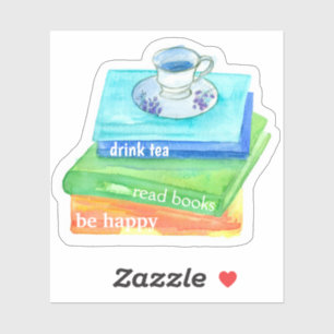 Drink Tea Lees boeken Wees blij Vinyl Sticker