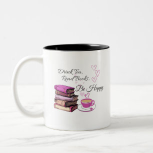 "Drink thee. Boeken lezen. Wees gelukkig. – Gezell Tweekleurige Koffiemok