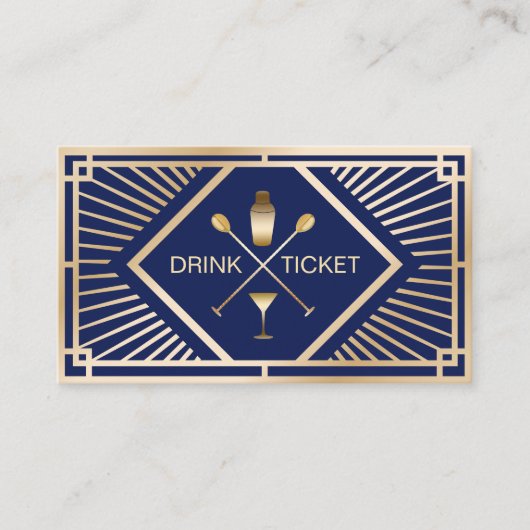 Drink Ticket Modern Navy & Goud Gratis Drink Vouch (Voorkant)