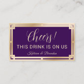 Drink Ticket Modern Paarse Goud Gratis Drink Vouch (Achterkant)