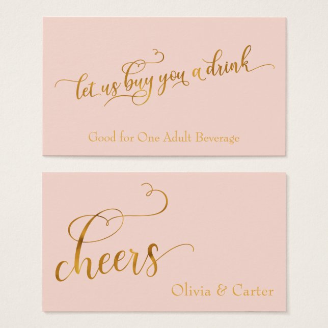 Drink Tickets, elegant Faux-Gold Script op Blush Visitekaartje (Voorkant /achterkant)