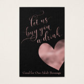 Drink Tickets, elegant Roos Gold Script & hart Visitekaartje (Voorkant)