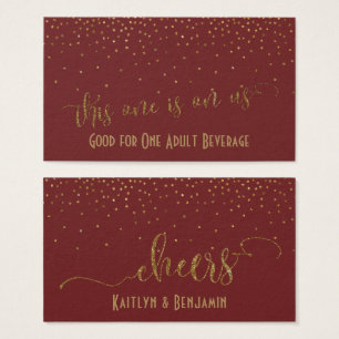 Drink Tickets, Faux Gold Glitter Confetti Burgundy