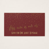 Drink Tickets, Faux Gold Glitter Confetti Burgundy (Devant)