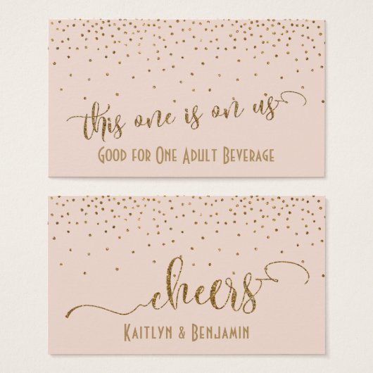 Drink Tickets, Gold Confetti over Blush Pink Visitekaartje (Voorkant /achterkant)