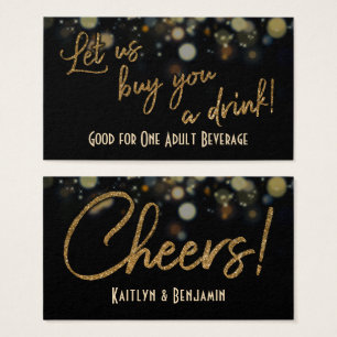 Drink Tickets, Gold Glitter op Black & Gold Bokeh Visitekaartje