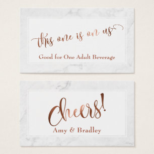 Drink Tickets Koperen Schrift met Witte Marmer Visitekaartjes