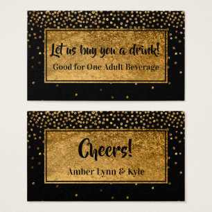 Drink Tickets met Faux Gold Foil Confetti & Black Visitekaartjes