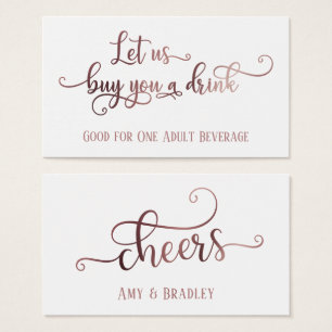 Drink Tickets Roos Gold Script op bewerkbaar wit Visitekaartje