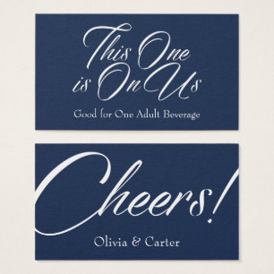 Drink Tickets, Vet, Elegant White Script op marine Visitekaartjes