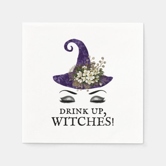 Drink Up Heksen Halloween Feest Paarse Heksenhoed Servet (Voorkant)
