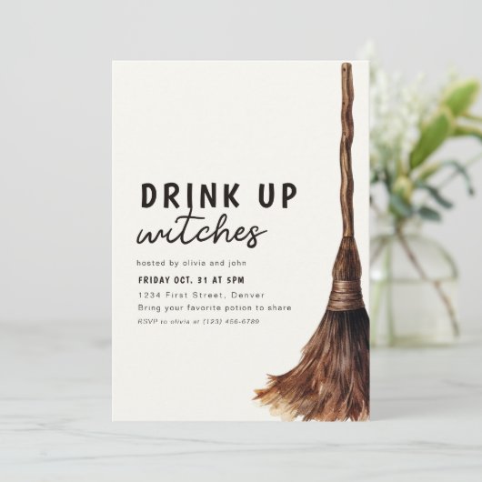 Drink Up Heksen Halloween Feest Uitnodiging (Staand voorkant)