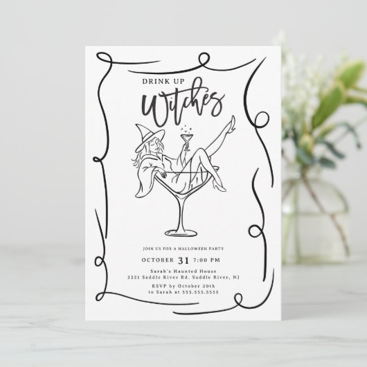 Drink up heksen Halloween feestuitnodiging Kaart (Staand voorkant)