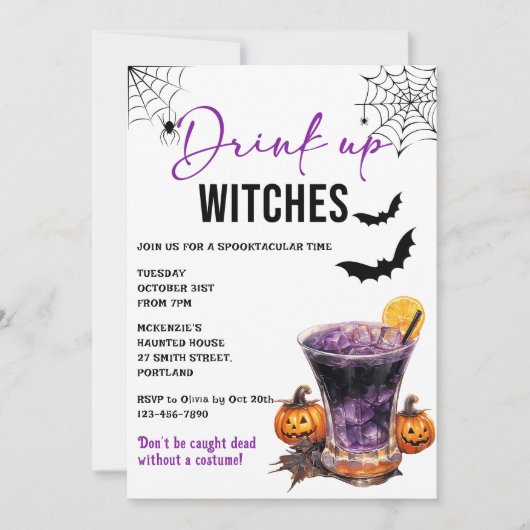 Drink up heksen Halloween feestuitnodiging Kaart (Voorkant)