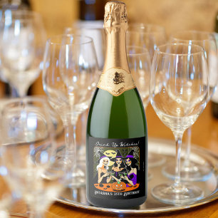 Drink up heksen volwassen Halloween verjaardagsfee Sparkling Wijnetiket