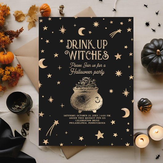 Drink Up Witches Hemelse Halloween Party Kaart