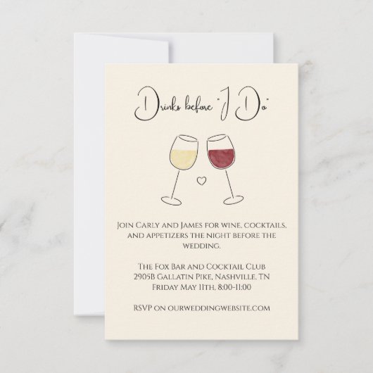 Drink voordat ik doe witte rode wijn bruiloft repe kaart (Voorkant)