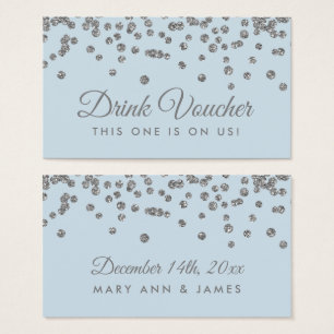 Drink Voucher Silver Faux Glitter Confetti Ice Blu Visitekaartje