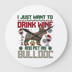 Drink Wijn Bulldog Hond Lelijke Trui Kerstman Hoed Grote Klok