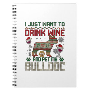 Drink Wijn Bulldog Hond Lelijke Trui Kerstman Hoed Notitieboek
