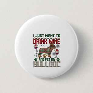 Drink Wijn Bulldog Hond Lelijke Trui Kerstman Hoed Ronde Button 5,7 Cm