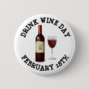 Drink Wijn Dag Februari 18e Vakantie Button