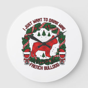 Drink Wijn Franse Bulldog Hond Rood Geruit Kerstfe Grote Klok
